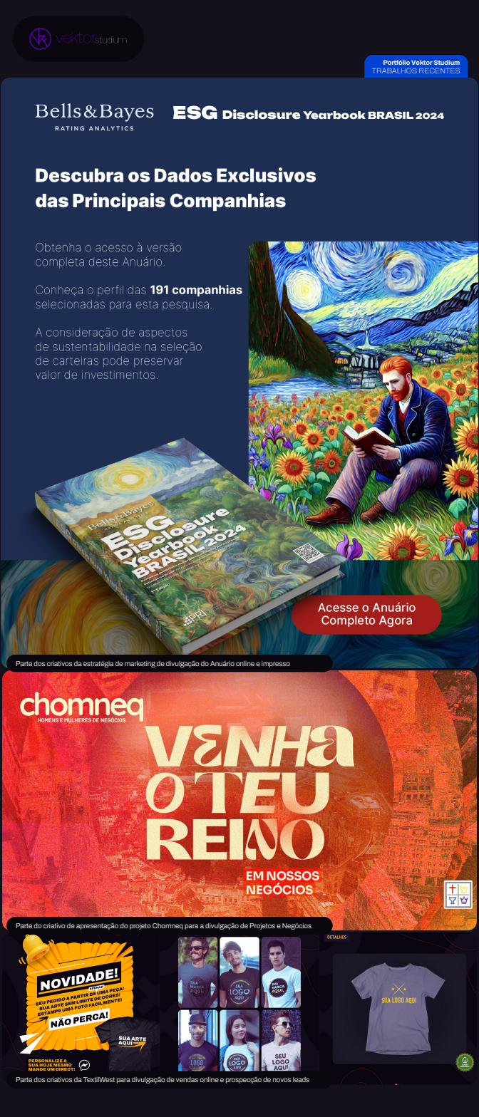 Criativos de marketing — Anuário ESG, Chomneq e TextilWest